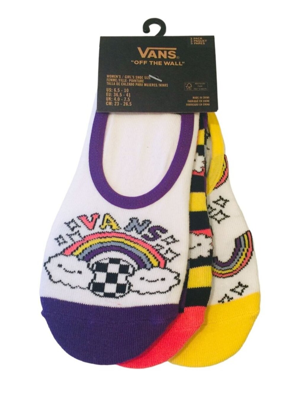 Vans Women's Rainbows Checkerboard Clouds Liners 6.5-10 Set of 3